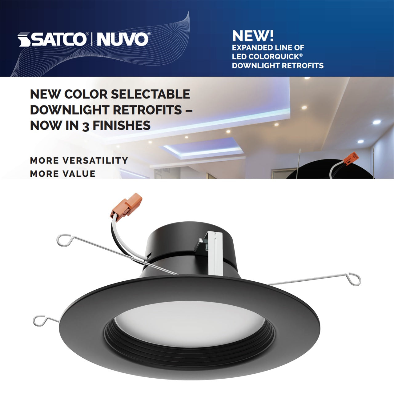 Satco S11835 - 9 Watt LED Downlight Retrofit; CCT Selectable; Black (8 Pack)