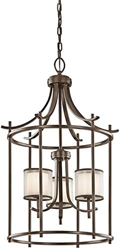 Kichler 43139MIZ Tallie Incandescent 3 Light 20" Foyer Light Pendant Mission Bronze Satin Etched Glass Dimmable (1 Pack)