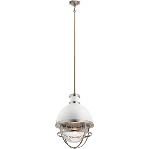 Kichler 43012NI Tollis Incandescent 1 Light 16" Pendant White Dome Brushed Nickel & Clear Ribbed Glass Dimmable (1 Pack)