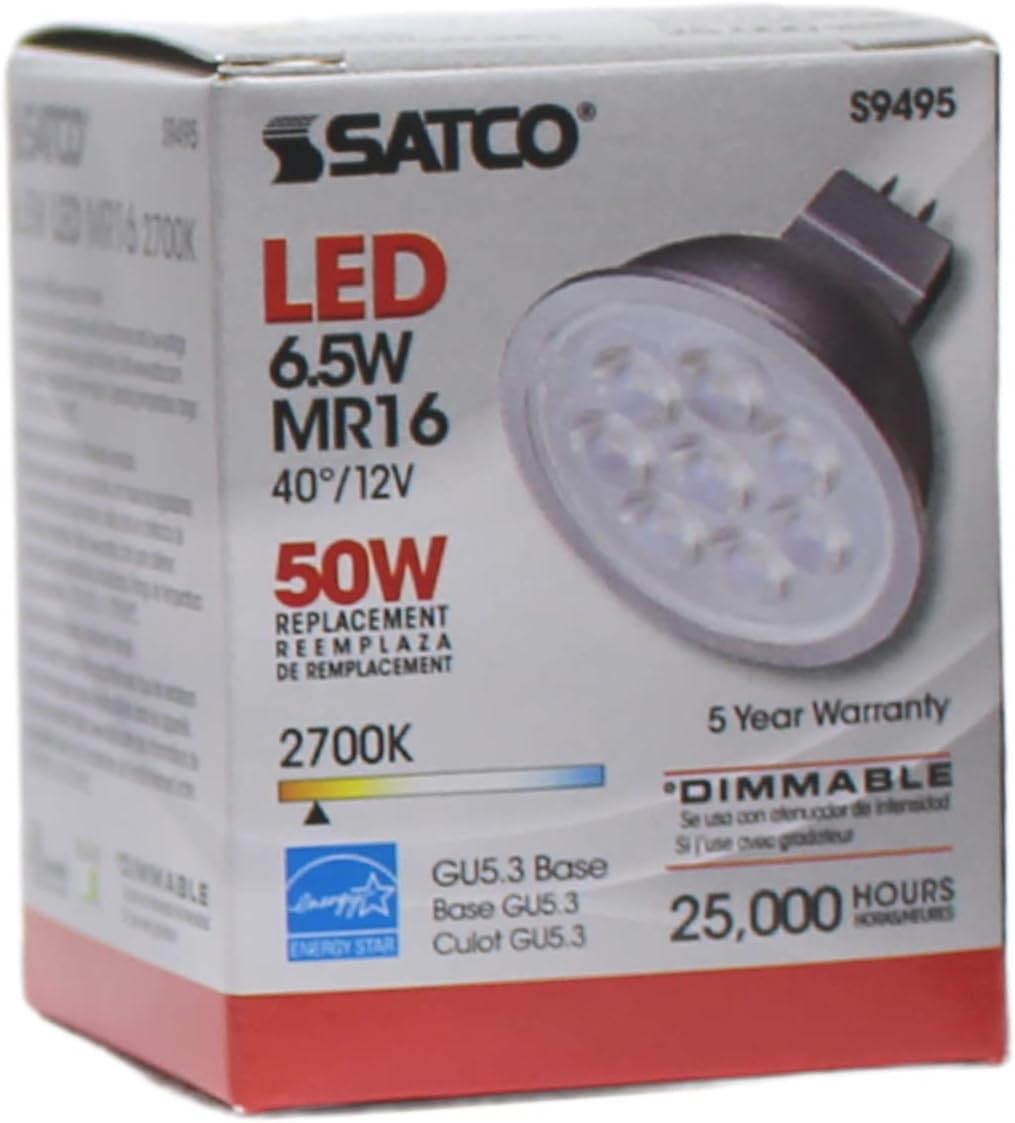 Satco S9495 - 6.5 Watt LED MR16 Light Bulb - 2700K - GU5.3 base - 12 Volt AC/DC