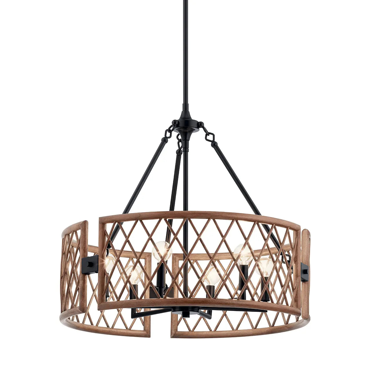 Kichler 52078PAL Oana Incandescent 6 Light 15" Oval Chandelier in Palm & Black Accent Finish Dimmable (1 Pack)