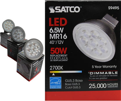 Satco S9495 - 6.5 Watt LED MR16 Light Bulb - 2700K - GU5.3 base - 12 Volt AC/DC