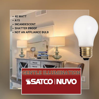 Satco S4881 A15 Incandescent 40W Light Bulb Shatter Proof Frosted 2700K E26 Medium Base Dimmable (6 Pack)