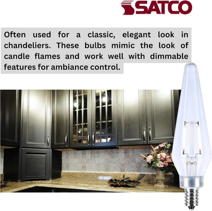 Satco S12140 Prismatic HX11 LED Light Bulb 2W 120V 2700K E12 Candelabra Base (24 Light Bulbs)