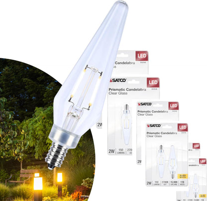 Satco S12140 Prismatic HX11 LED Light Bulb 2W 120V 2700K E12 Candelabra Base (12 Light Bulbs)