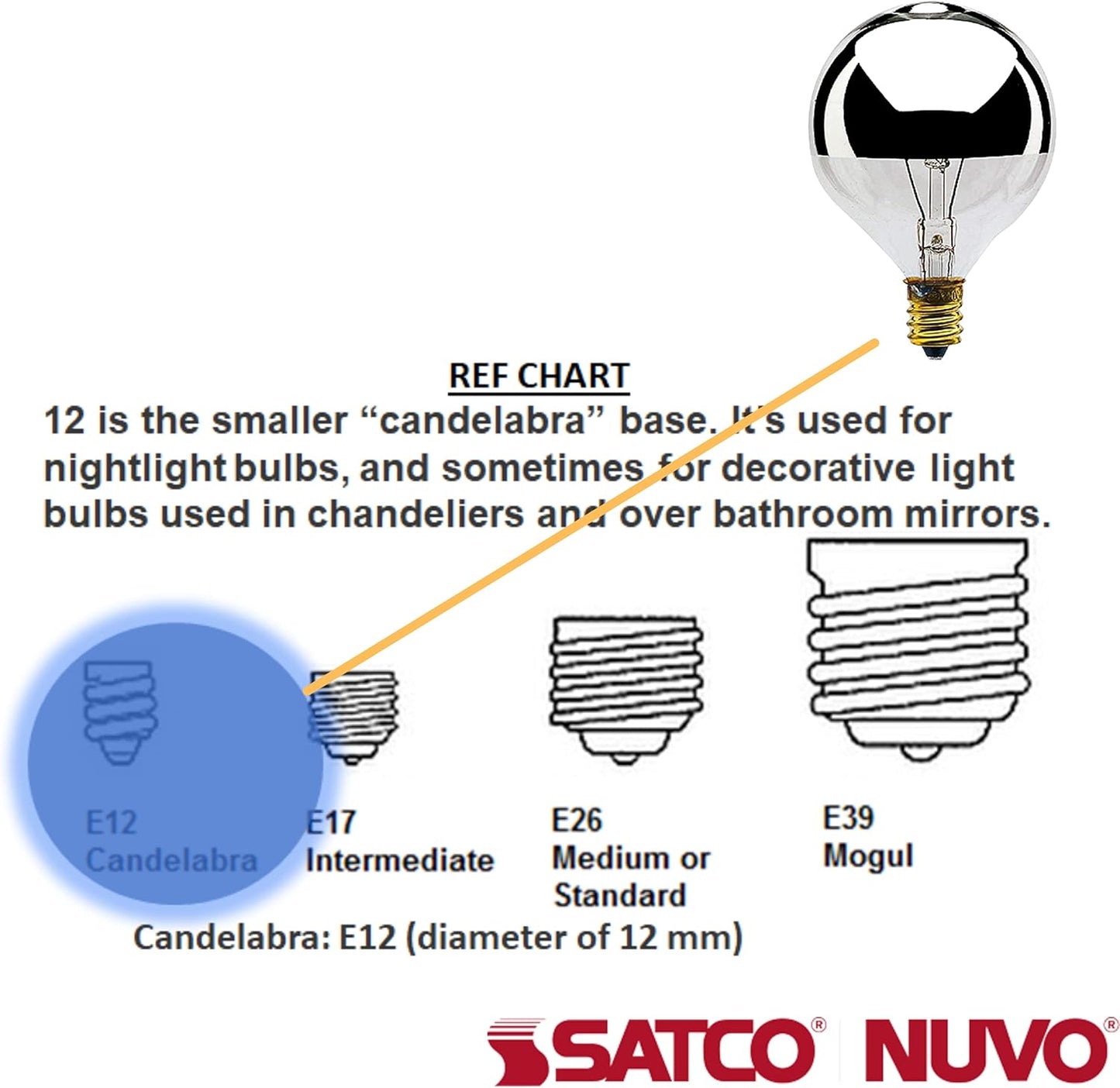 Satco S3245 G16.5 Globe Incandescent 40W Silver Crown Light Bulb 2700K E12 Candelabra Base (12 Pack)