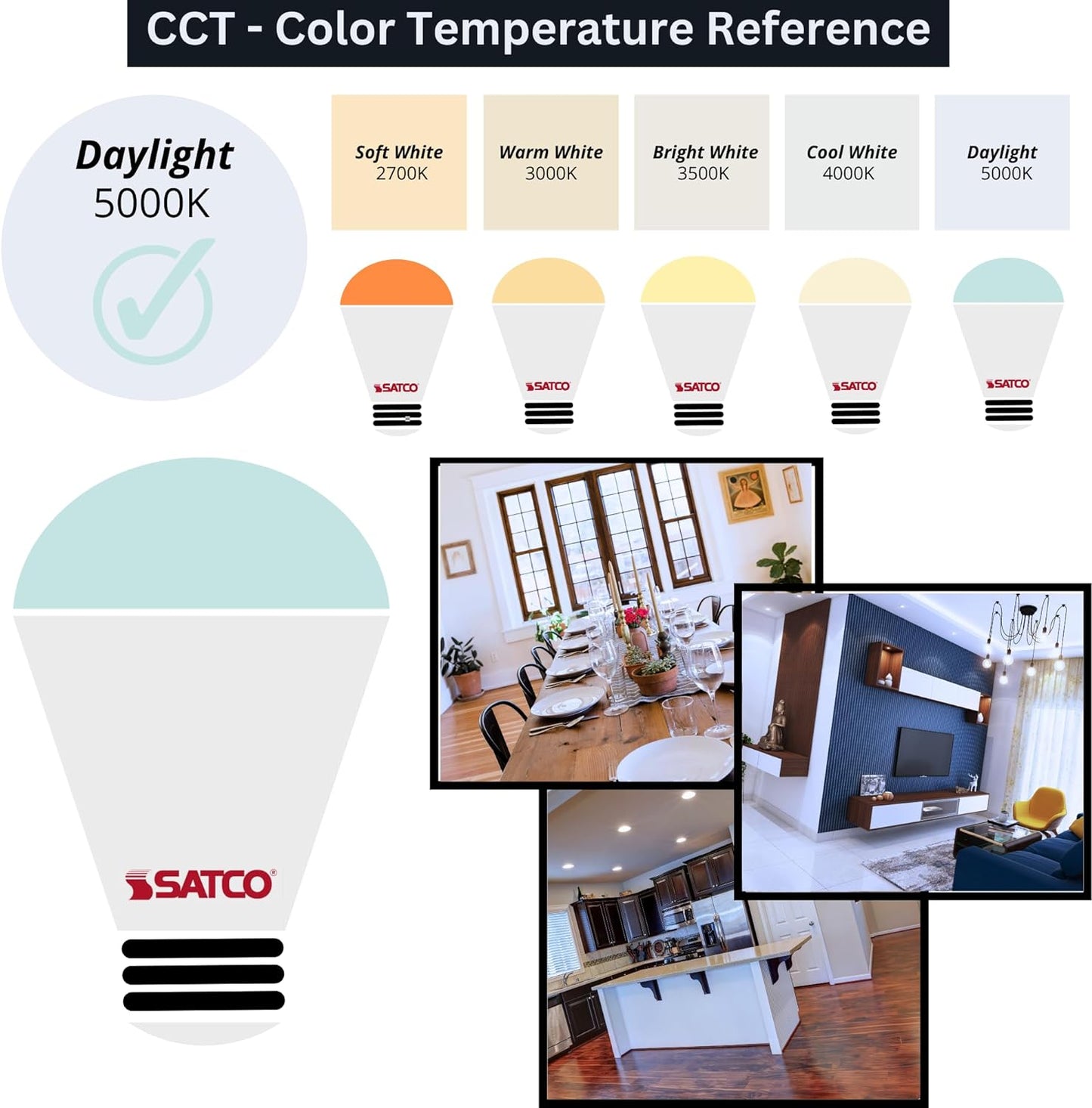 Satco S12465 - 8 Watt A19 LED; Clear; 5000K; Medium Base; 120 Volt