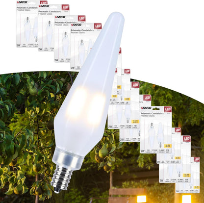 Satco S12141 Prismatic HX11 LED Light Bulb 2W 120V 2700K E12 Candelabra Base Frosted Finish Dimmable (24 Light Bulbs)