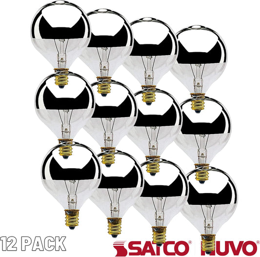 Satco S3245 G16.5 Globe Incandescent 40W Silver Crown Light Bulb 2700K E12 Candelabra Base (12 Pack)