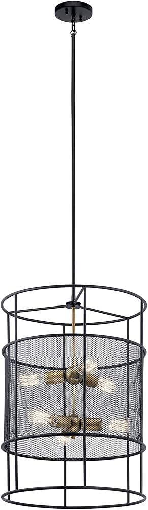 Kichler 43596BK Piston Incandescent 6 Light Foyer Pendant 18" Black Caged Finish Sloped Ceiling Compatible (1 Pack)