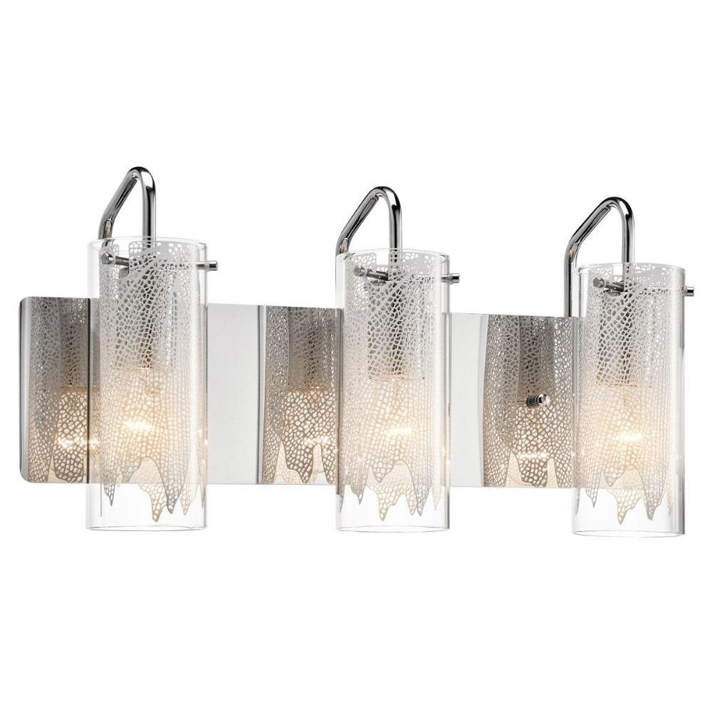 Elan 83070 Krysalis Incandescent 3 Light Bath Vanity Chrome Finish Clear Glass White Metal Filigree Dimmable (1 Pack)