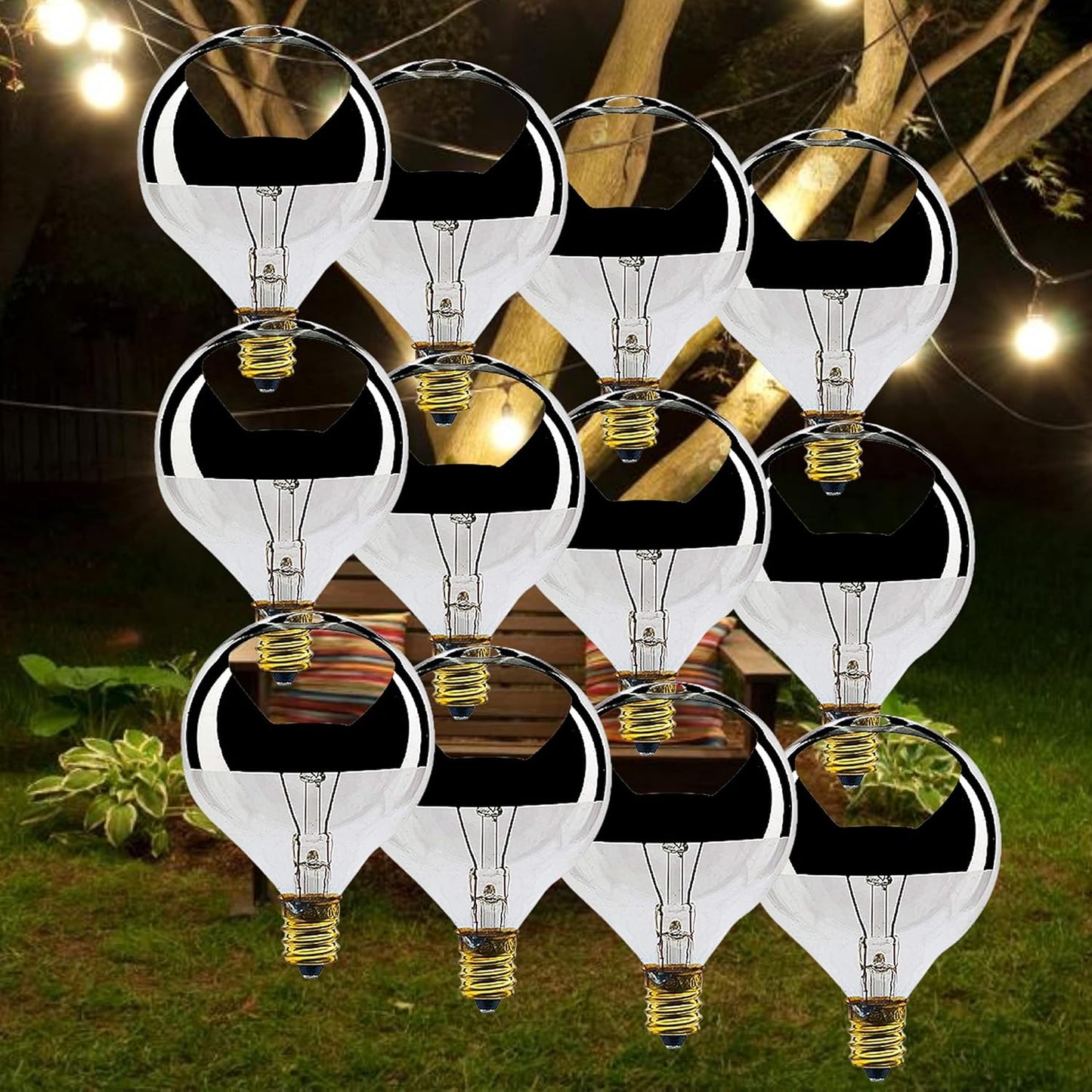 Satco S3245 G16.5 Globe Incandescent 40W Silver Crown Light Bulb 2700K E12 Candelabra Base (12 Pack)