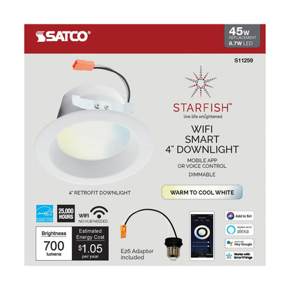 Satco S11259 Starfish IOT LED Recessed Downlight 8.7W 120V Tunable White 700 Lumen Dimmable (1 Pack)