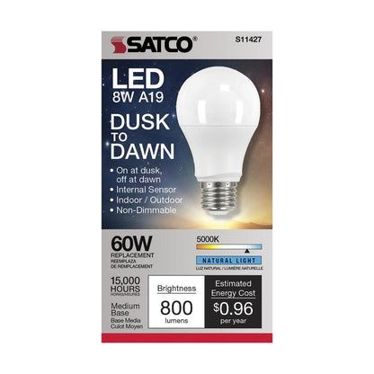 Satco S11429 Dusk to Dawn A19 LED Light Bulb 2700K E26 Medium Base 8.5W 120V (6 Pack)