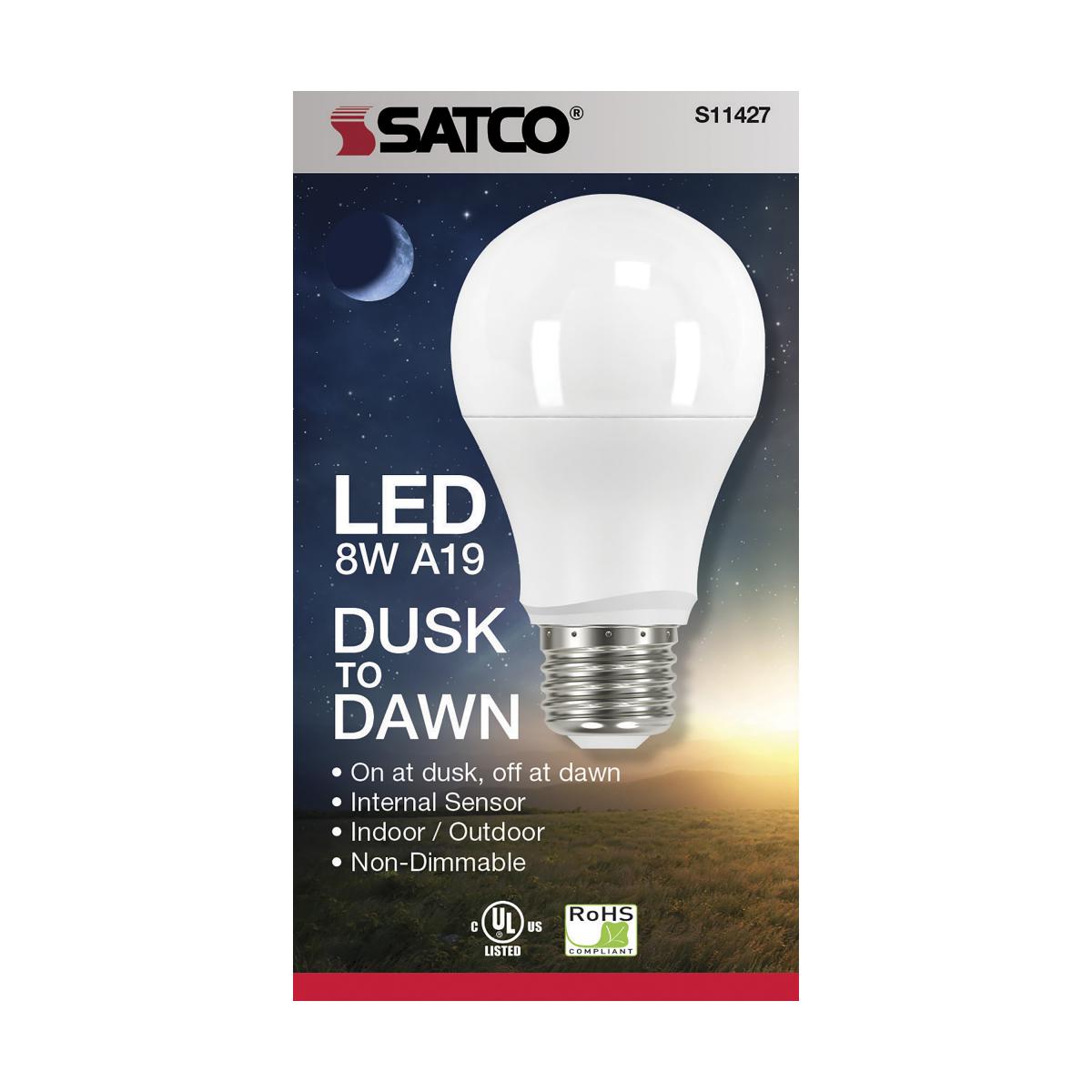 Satco S11429 Dusk to Dawn A19 LED Light Bulb 2700K E26 Medium Base 8.5W 120V (6 Pack)