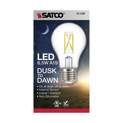 Satco S11428 Dusk to Dawn A19 LED Light Bulb 2700K E26 Medium Base 6.5W 120V (6 Pack)