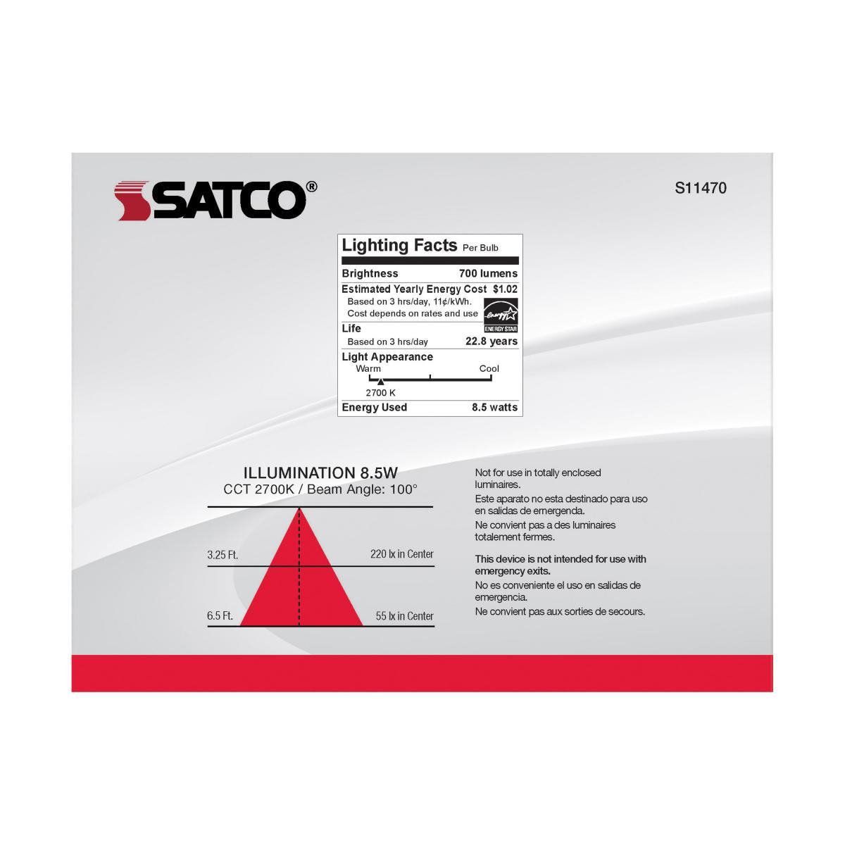 Satco S11470 - 8.5 Watt; BR30 LED; 2700K; 80 CRI; Medium Base; 120 Volts; Dimmable; 6 pack