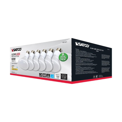 Satco S11471 - 8.5 Watt; BR30 LED; 3000K; 80 CRI; Medium Base; 120 Volts; Dimmable; 6 pack