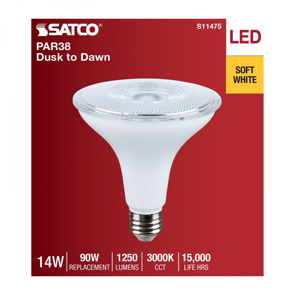 Satco S11475 Dusk to Dawn PAR38 Reflector LED Light Bulb 3000K E26 Medium Base 14W 120V (6 Pack)