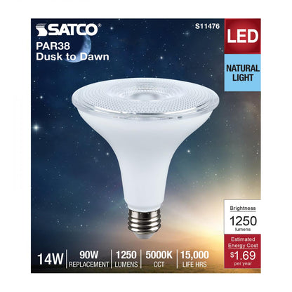 Satco S11476 Dusk to Dawn PAR38 Reflector LED Light Bulb 5000K E26 Medium Base 14W 120V (6 Pack)