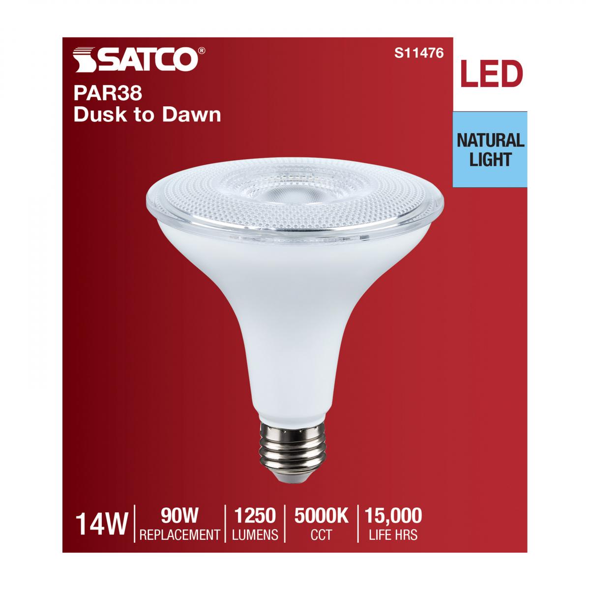 Satco S11476 Dusk to Dawn PAR38 Reflector LED Light Bulb 5000K E26 Medium Base 14W 120V (6 Pack)