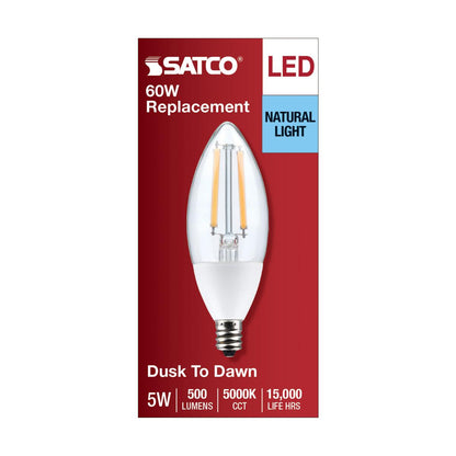 Satco S11478 Dusk to Dawn B11 Candle LED Light Bulb 5000K E12 Candelabra Base 5W 120V (6 Pack)