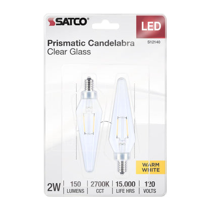 Satco S12140 Prismatic HX11 LED Light Bulb 2W 120V 2700K E12 Candelabra Base (24 Light Bulbs)