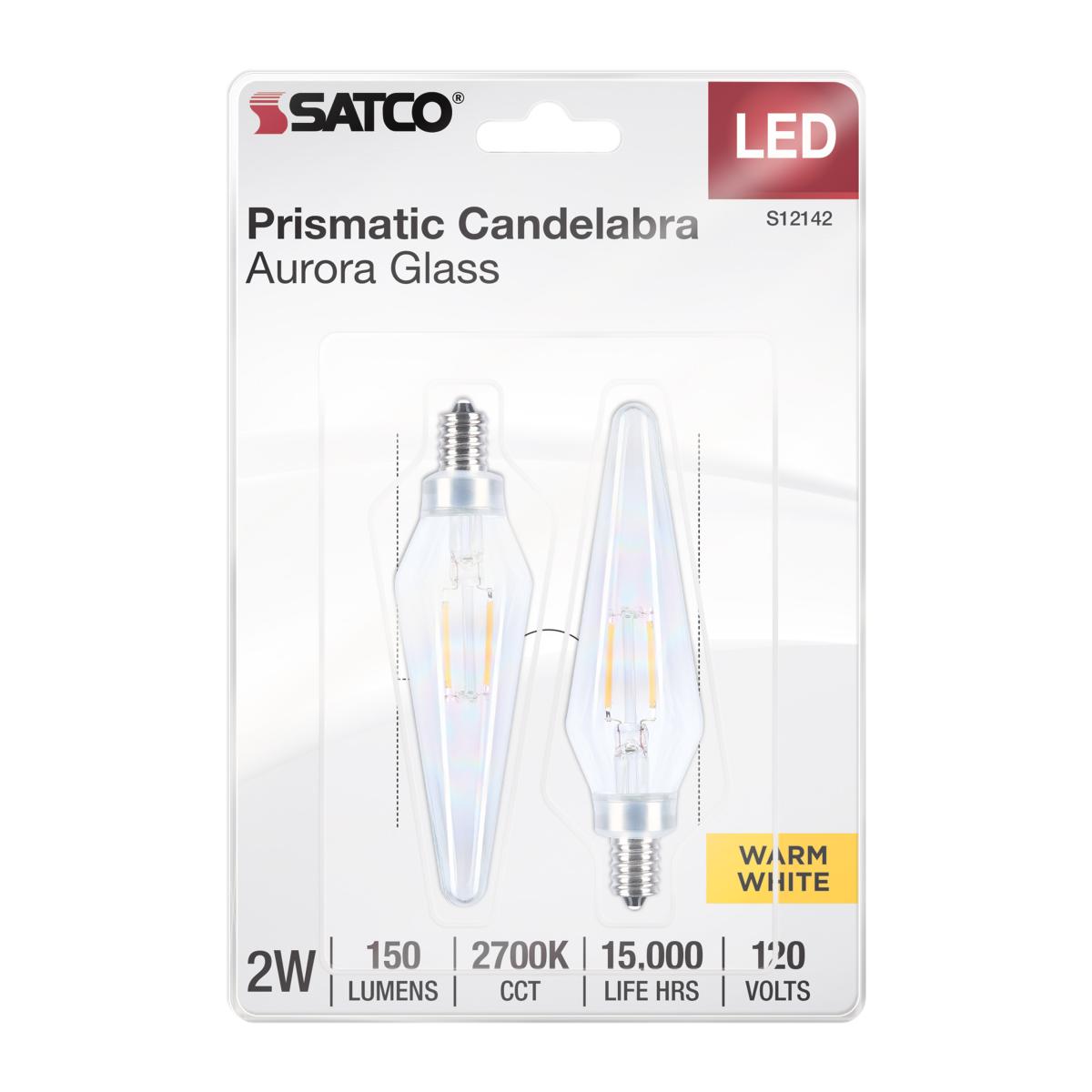 Satco S12142 Prismatic HX11 LED Light Bulb 2W 120V 2700K E12 Candelabra Base Aurora Finish Dimmable (12 Light Bulbs)