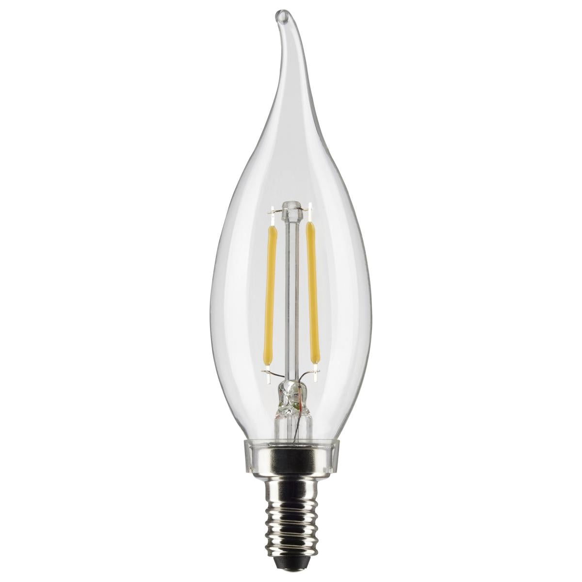 SATCO S21839 CA10 LED Candle Light Bulbs 3W 120V 2700K 200L E12 Candelabra Base Dimmable (4 Light Bulbs)