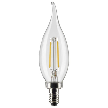 SATCO S21839 CA10 LED Candle Light Bulbs 3W 120V 2700K 200L E12 Candelabra Base Dimmable (4 Light Bulbs)