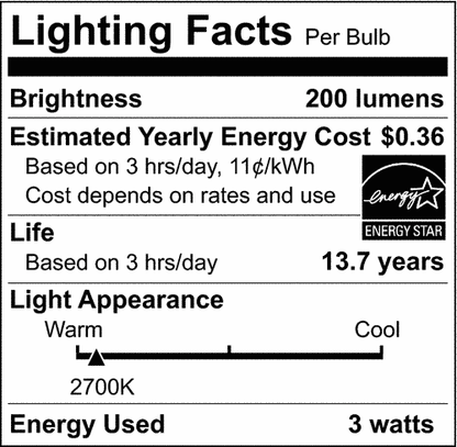 SATCO S21839 CA10 LED Candle Light Bulbs 3W 120V 2700K 200L E12 Candelabra Base Dimmable (4 Light Bulbs)