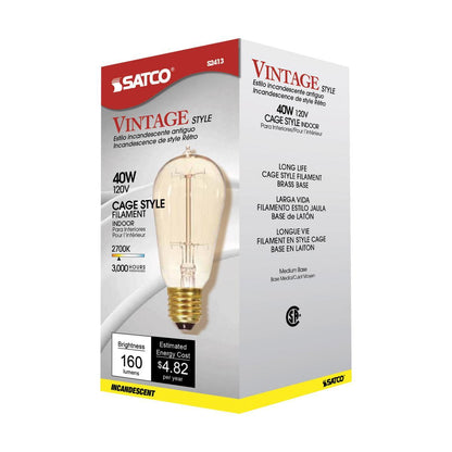 SATCO S2413 Incandescent Vintage Light Bulb 40W 120V ST19 160L 2700K Dimmable (6 Pack)