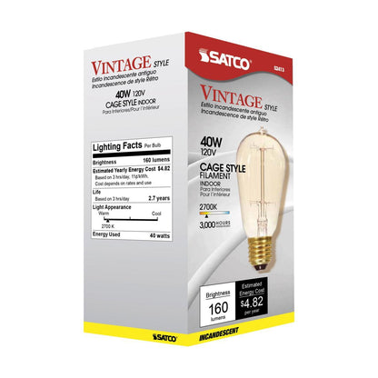 SATCO S2413 Incandescent Vintage Light Bulb 40W 120V ST19 160L 2700K Dimmable (6 Pack)