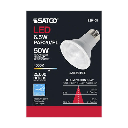 Satco S29408 - 6.5 Watt; PAR20 LED; 4000K; 40 deg. Beam Angle; Medium base; 120 Volt (6 PACK)