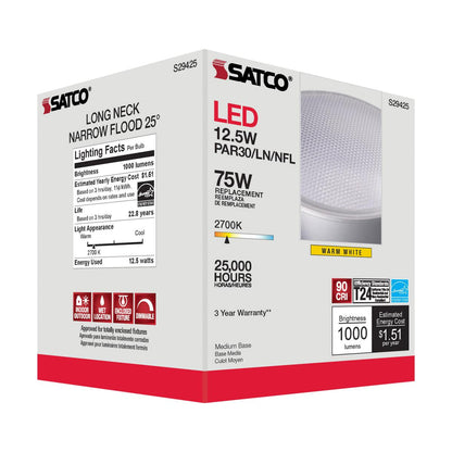 Satco S29425 - 12.5 Watt PAR30LN LED bulb - 2700K - 25 deg. Beam Angle - 120 Volt