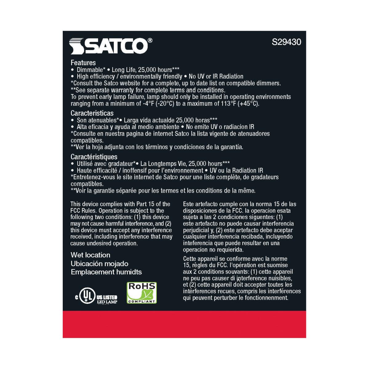 Satco S29430 - 12.5 Watt; PAR30LN LED; 2700K; 40 deg. Beam Angle; Medium base; 120 Volt (6 Pack)