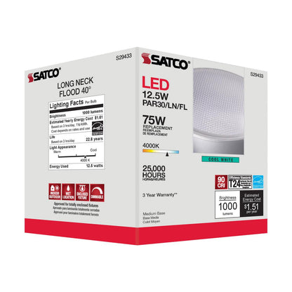 Satco S29433 - 12.5 Watt; PAR30LN LED; 4000K; 40 deg. Beam Angle; Medium base; 120 Volt