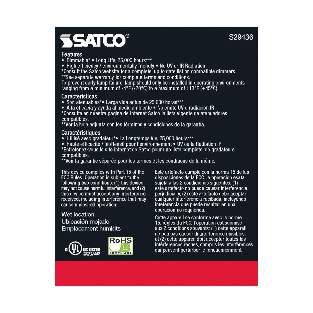 Satco S29436 - 12.5 Watt PAR30LN LED bulb - 3000K; 60 deg. Beam Angle; Medium base; 120 Volt