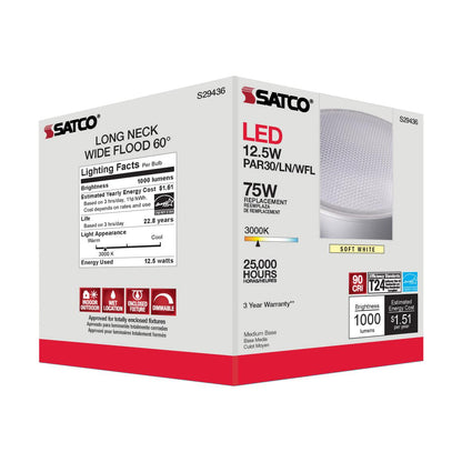 Satco S29436 - 12.5 Watt PAR30LN LED bulb - 3000K; 60 deg. Beam Angle; Medium base; 120 Volt