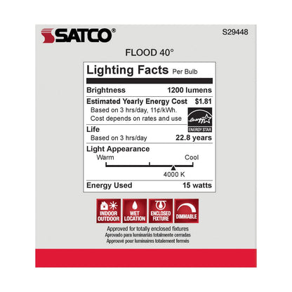 Satco S29448 - 15 Watt; PAR38 LED; 4000K; 40 deg. Beam Angle; Medium base; 120 Volt