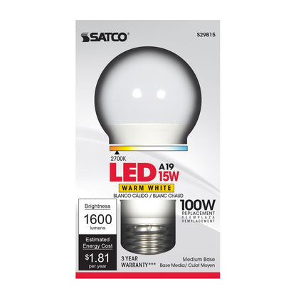 S29815 15 Watt; A19 LED; Frosted; 2700K; Medium base; 220 deg. Beam Angle; 120 Volt