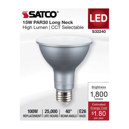 SATCO S32240 15W 120V PAR30LN High Lumen Reflector LED Light Bulb CCT Select Dimmable CA Compliant (1 Pack)