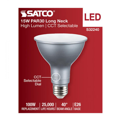 SATCO S32240 15W 120V PAR30LN High Lumen Reflector LED Light Bulb CCT Select Dimmable CA Compliant (1 Pack)