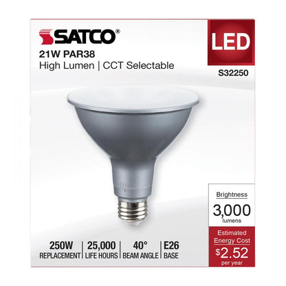 SATCO S32250 21W 120V PAR38 High Lumen Reflector LED Light Bulb CCT Select Dimmable CA Compliant (2 Pack)