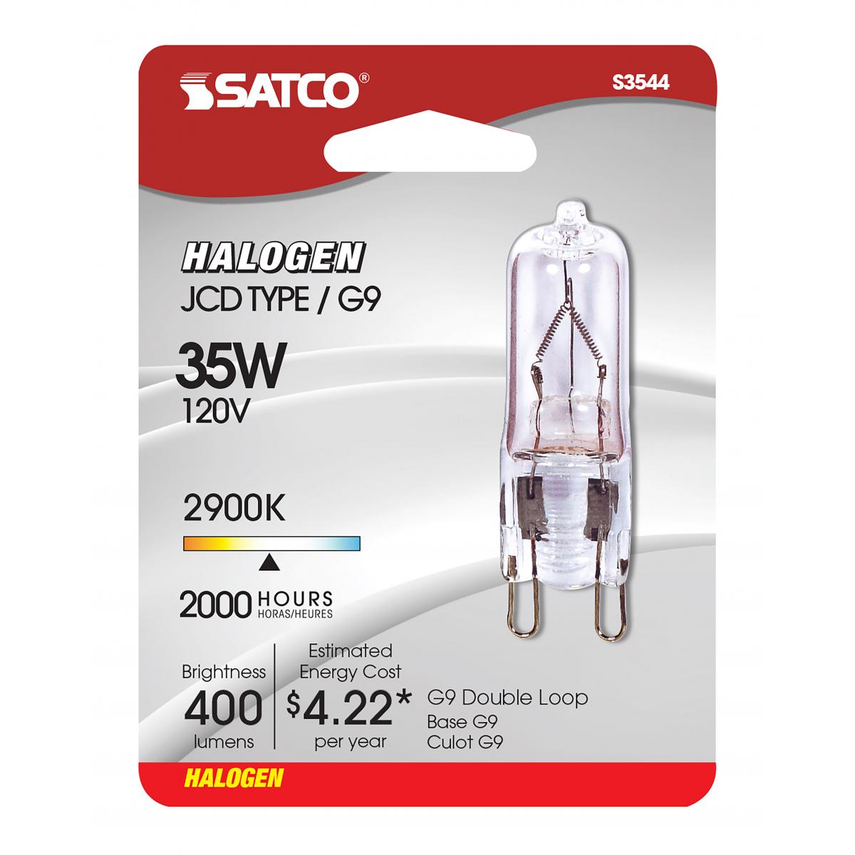 Satco S3544 T4 Halogen Light Bulbs JCD 35W 120V 2900K 400L G9 Bi-Pin Base Dimmable (12 Pack)