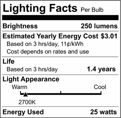 SATCO S3868 CA10 Incandescent Candle Light Bulbs 25W 12V 2700K 250L E12 Candelabra Base Dimmable (25 Pack)