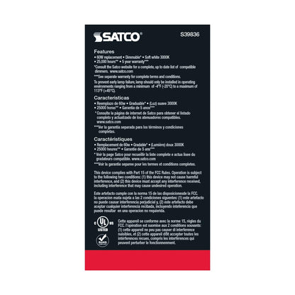 Satco S39836 - 9.8 Watt A19 LED bulb - Omni-directional - 3000K - 220 deg. Beam Angle; 120 Volt