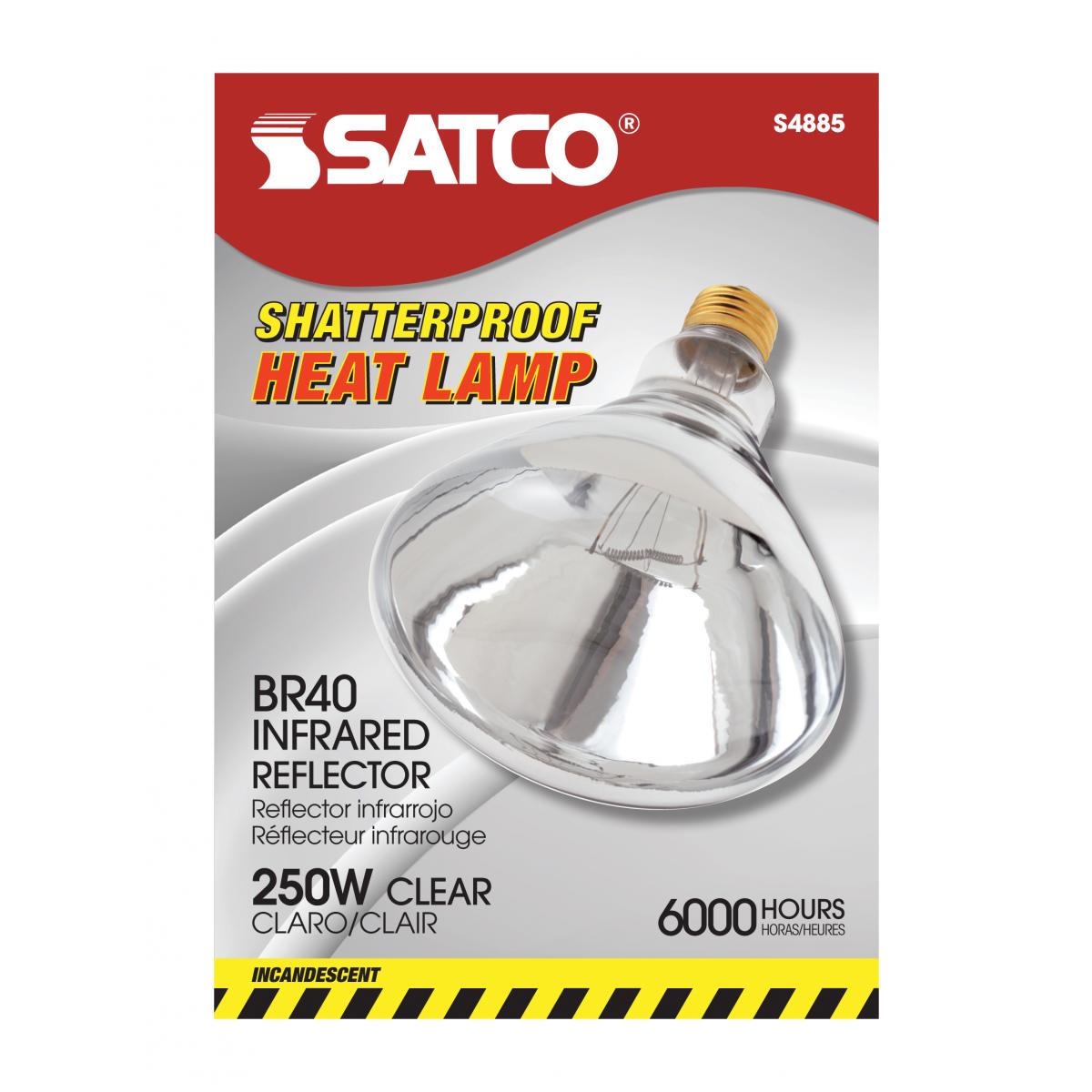 SATCO S4885 Incandescent Dimmable HEAT Lamp R40 120V 250 Watt Clear Heat E26 Medium Base Shatter Proof (12 Pack)