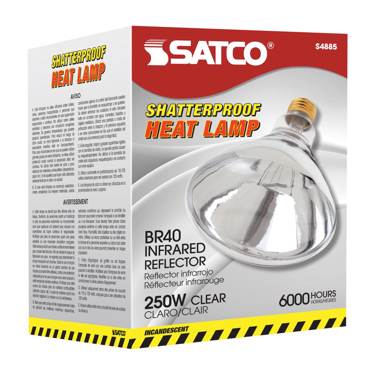 SATCO S4885 Incandescent Dimmable HEAT Lamp R40 120V 250 Watt Clear Heat E26 Medium Base Shatter Proof (12 Pack)