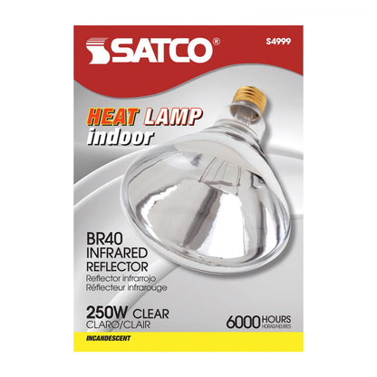 SATCO S4999 Incandescent Dimmable HEAT Lamp BR40 120V 250W Clear Heat E26 Medium Base Shatter Proof (6 Pack)